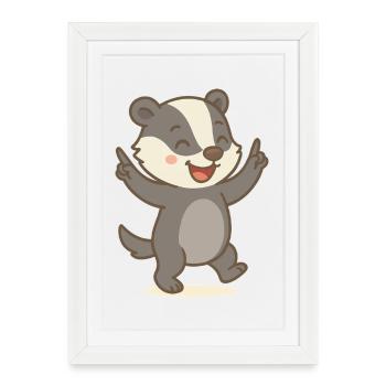 Blaireau chanceux - Affiche encadrée (27 × 37 cm) - blanc - Devant