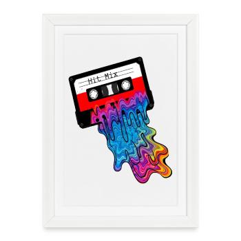 Cassette des années 90 avec fin d’encre colorée - Affiche encadrée (27 × 37 cm) - blanc - Devant