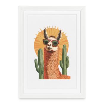 Lama drôle Alpaga Lama Lama Animal Cadeau - Affiche encadrée (27 × 37 cm) - blanc - Devant