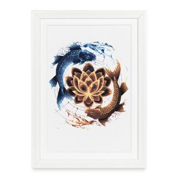 Yin Yang Koi Fish and Glowing Lotus Art - Framed poster (27 × 37 cm) - white - Front