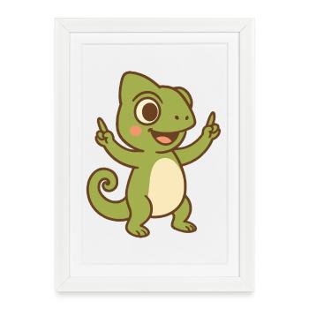 Bébé caméléon heureux - Affiche encadrée (27 × 37 cm) - blanc - Devant