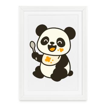 Nourrir avec le bébé panda – Des bonbons colorés - Affiche encadrée (27 × 37 cm) - blanc - Devant