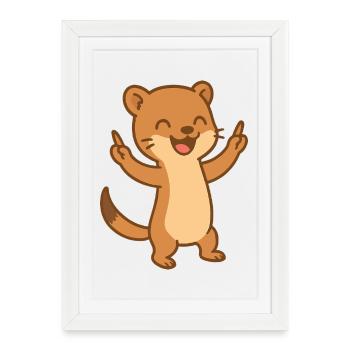 Happy Weasel Bébé Dessin Animé - Affiche encadrée (27 × 37 cm) - blanc - Devant