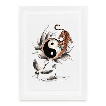Tiger and Crane Yin Yang Balance Art - Framed poster (27 × 37 cm) - white - Front