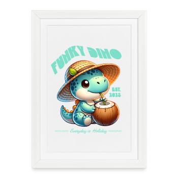 Funky Dino Coconut - Affiche encadrée (27 × 37 cm) - blanc - Devant
