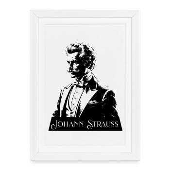 Johann Strauss Portrait Compositeur Musique classique - Affiche encadrée (27 × 37 cm) - blanc - Devant