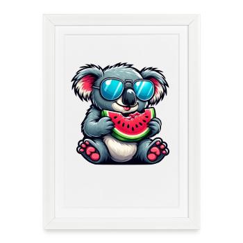 Mignon Koala pastèque d’été dessin animé fruit - Affiche encadrée (27 × 37 cm) - blanc - Devant