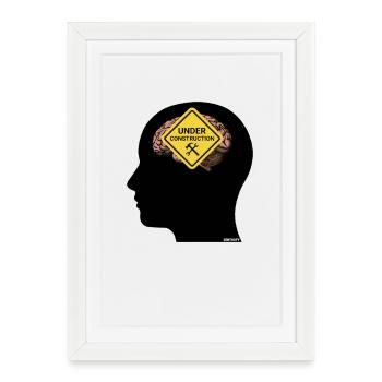 Mindful Construction Brain Tee - Framed poster (27 × 37 cm) - white - Front