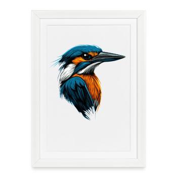 Martin-pêcheur Martin-pêcheur Oiseau mignon Martin-pêcheur Kingfisher - Affiche encadrée (27 × 37 cm) - blanc - Devant