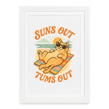 Sun’s Out, Tums Out Cat Design - Affiche encadrée (27 × 37 cm) - blanc - Devant