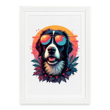 Tropical dog with sunglasses - Framed poster (27 × 37 cm) - white - Front