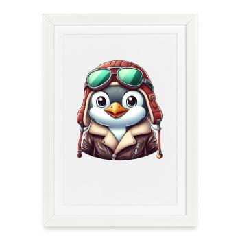 Cool Penguin Pilot in Airplane Aviator Cartoon - Framed poster (27 × 37 cm) - white - Front
