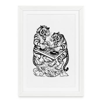 Chemise streetwear : Tiger dans un mix techno urbain - Affiche encadrée (27 × 37 cm) - blanc - Devant