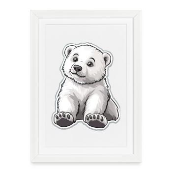 Illustration d’ours polaire – Motif d’animal arctique - Affiche encadrée (27 × 37 cm) - blanc - Devant