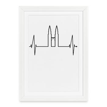 Kuala Lumpur Skyline Heartbeat Malaisie Amour KLCC - Affiche encadrée (27 × 37 cm) - blanc - Devant