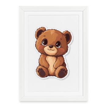 Ours mignon – Idée cadeau pour les fans de forêt et d’animaux - Affiche encadrée (27 × 37 cm) - blanc - Devant