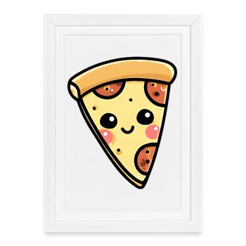 Illustration de tranche de pizza kawaii - Affiche encadrée (27 × 37 cm) - blanc - Devant
