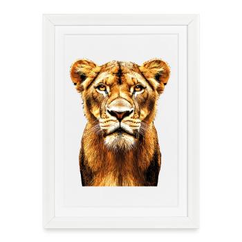 Lionne Lionne Maman Lionne Lionnes Maman Lions sauvages - Affiche encadrée (27 × 37 cm) - blanc - Devant