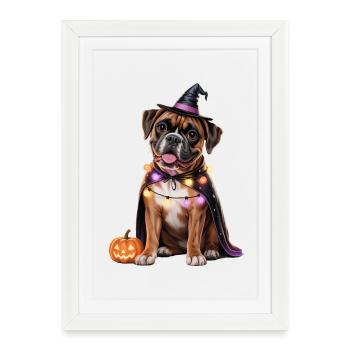 Boxer Chien Halloween - Affiche encadrée (27 × 37 cm) - blanc - Devant