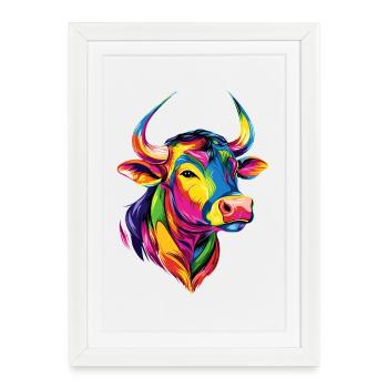 Taureau Bœuf Bovins Vache Taureau Taureau - Affiche encadrée (27 × 37 cm) - blanc - Devant