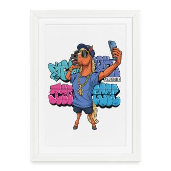 Selfie Queen – Cheval d’art urbain - Affiche encadrée (27 × 37 cm) - blanc - Devant