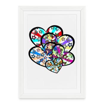 Coeurs Rétro Coeur Années 60 Vintage Étoiles - Affiche encadrée (27 × 37 cm) - blanc - Devant