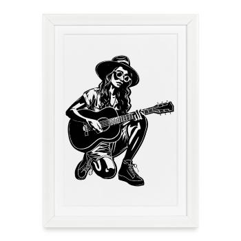 Guitariste Girl - Affiche encadrée (27 × 37 cm) - blanc - Devant