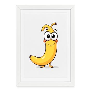 Banane ludique avec de grands yeux - Affiche encadrée (27 × 37 cm) - blanc - Devant