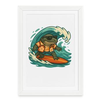 Dessin animé Surfeur Animal Fossile Préhistorique Amphibien Eau - Affiche encadrée (27 × 37 cm) - blanc - Devant