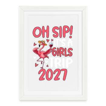 Flamant rose Voyage Femme 2027 - Affiche encadrée (27 × 37 cm) - blanc - Devant