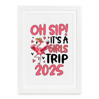 Chemise Femme Flamingo with Wine Glass 2025 - Affiche encadrée (27 × 37 cm) - blanc - Devant