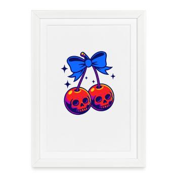 Cerises rétro crâne design vintage - Affiche encadrée (27 × 37 cm) - blanc - Devant