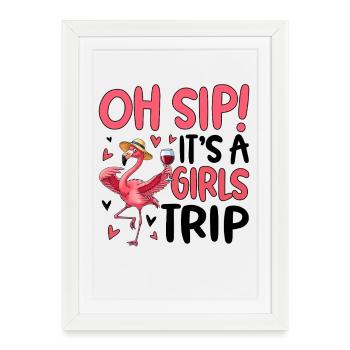 Pink Flamingo Drinking Fun Design - Framed poster (27 × 37 cm) - white - Front