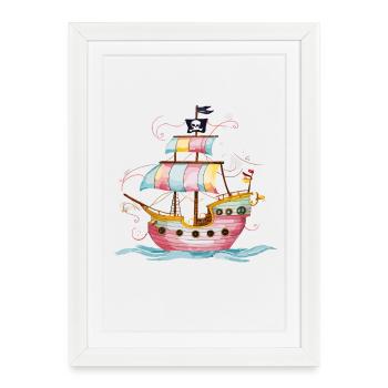Imaginative pirate ship on the high seas with - Framed poster (27 × 37 cm) - white - Front