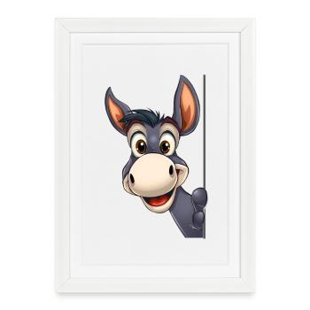 Cute donkey looking out: cartoon animal illustration - Framed poster (27 × 37 cm) - white - Front