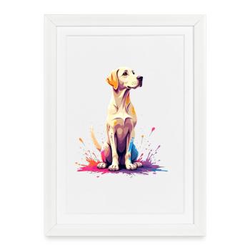 Portrait de chien Labrador coloré sur des peintures en aérosol - Affiche encadrée (27 × 37 cm) - blanc - Devant