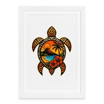 Tropical Sunset Turtle Design - Framed poster (27 × 37 cm) - white - Front