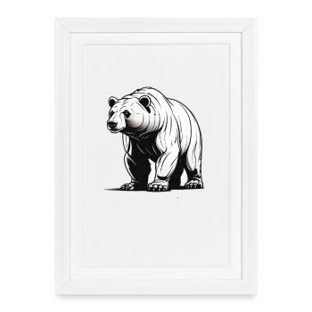 Illustration élégante d'ours en noir et blanc - Affiche encadrée (27 × 37 cm) - blanc - Devant
