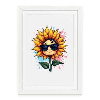 Sunny yellow sunflower with sunglasses - Framed poster (27 × 37 cm) - white - Front