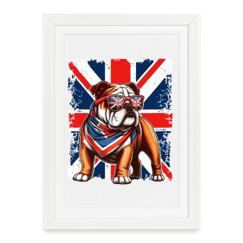 Bulldog with UK Flag Accessories - Framed poster (27 × 37 cm) - white - Front
