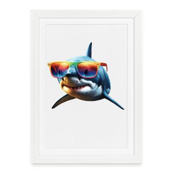 requin requin tigre requin plongeur requins mignons grand requin blanc - Affiche encadrée (27 × 37 cm) - blanc - Devant