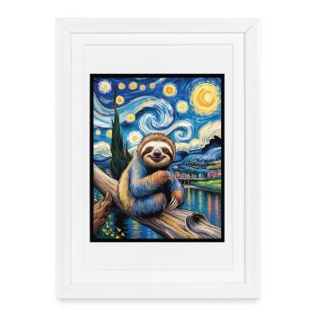 Sloth in Van Gogh style – art meets chill - Framed poster (27 × 37 cm) - white - Front