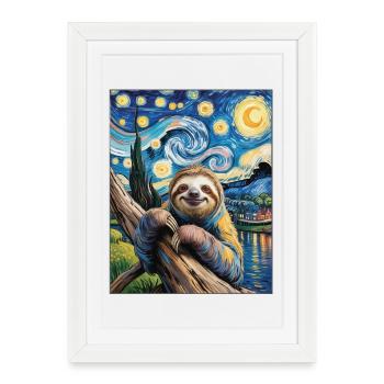 Sloth in Van Gogh style – art meets chill - Framed poster (27 × 37 cm) - white - Front