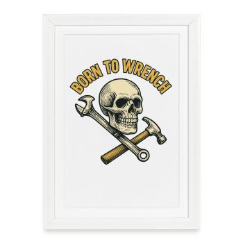 Né pour déchirer Crâne Mécanicien Drôle Garage - Affiche encadrée (27 × 37 cm) - blanc - Devant