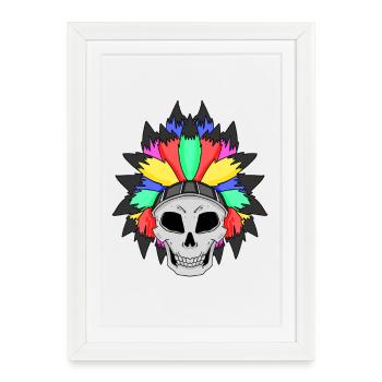Crâne coloré avec couronne de plumes - Affiche encadrée (27 × 37 cm) - blanc - Devant