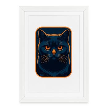 Majesté féline Portrait au néon, Chats d’amour - Affiche encadrée (27 × 37 cm) - blanc - Devant