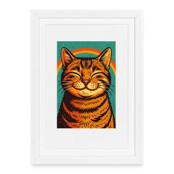 Chat heureux, Chats d’amour - Affiche encadrée (27 × 37 cm) - blanc - Devant