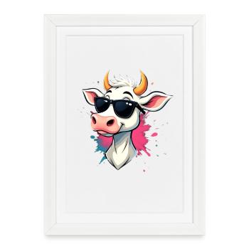 Se détendre avec des lunettes de soleil vache - Affiche encadrée (27 × 37 cm) - blanc - Devant