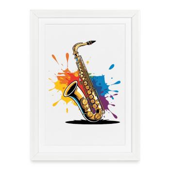Expressionist saxophone art print - Framed poster (27 × 37 cm) - white - Front