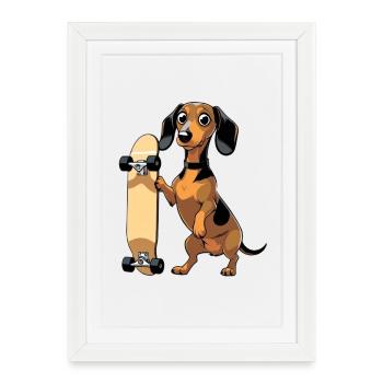 Teckel avec un design de skateboard - Affiche encadrée (27 × 37 cm) - blanc - Devant